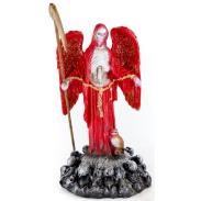 RESINA ARTESANAL | Imagen Santa Muerte con Alas sobre Calaveras 30 cm 12 in  (Roja) (c/ Amuleto Base) - Resina