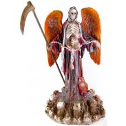 RESINA ARTESANAL | Imagen Santa Muerte con Alas sobre Calaveras 30 cm 12 inch  (7 Colores Rayada) (c/ Amuleto Base) - Resina