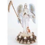 RESINA ARTESANAL | Imagen Santa Muerte con Alas sobre Calaveras 30 cm 12 inch  (Blanca) (c/ Amuleto Base) - Resina