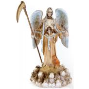 RESINA ARTESANAL | Imagen Santa Muerte con Alas sobre Calaveras 30 cm 12 inch  (Hueso) (c/ Amuleto Base) - Resina