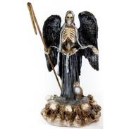 RESINA ARTESANAL | Imagen Santa Muerte con Alas sobre Calaveras 30 cm 12 inch  (Negra) (c/ Amuleto Base) - Resina