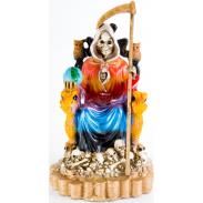 RESINA ARTESANAL | Imagen Santa Muerte sobre Trono Imperial Pata de Gallo 29 cm (7 colores) (c/ Amuleto Base) - Resina