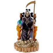 RESINA ARTESANAL | Imagen Santa Muerte sobre Trono Imperial Pata de Gallo 29 cm (7 Colores rayada) (c/ Amuleto Base) - Resina