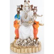 RESINA ARTESANAL | Imagen Santa Muerte sobre Trono Imperial Pata de Gallo con Balanza 29 cm (Blanca) (c/ Amuleto Base) - Resina