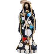 RESINA ARTESANAL | Imagen Santa Muerte Vestida 30 cm (Negra) (c/ Amuleto Base) - Resina