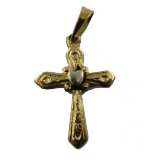 VARIOS ORIGENES DEL MUNDO | Amuleto Cruz con Corazon Tumbaga 2 Metales 3 cm