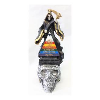RESINA ARTESANAL | Imagen Santa Muerte sobre Craneo con Piramide (Negra) 40 cm Resina