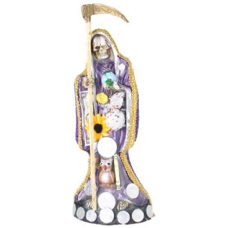RESINA ARTESANAL | Imagen Santa Muerte Vestida 30 cm (Morada) (c/ Amuleto Base) Artesanal puede variar el color y la forma de los detalles - Resina