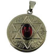 VARIOS ORIGENES DEL MUNDO | Amuleto Estrella 6 Puntas Atrae y Repele Piedra Roja c/ Tetragramaton 3.5 cm