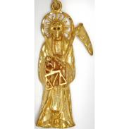 PROTECCION Y ENERGETICOS | Amuleto Santa Muerte Tumbaga Balanza Movible Dorada 6 cm