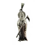 VARIOS ORIGENES DEL MUNDO | Amuleto Santa Muerte Tumbaga Plana Plateada 4,5 cm