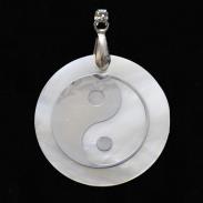 COLGANTES NACAR | Amuleto Yin Yang 3 cm (Acero Plateado incrusado en Nacar)