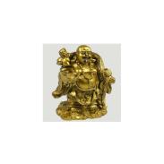 RESINA | Buda Dorado Sonriente cuenco  y monedas iching (resina. 11 cm)