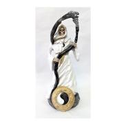 RESINA ARTESANAL | Imagen Santa Muerte 48 cm. Horoscopo Yin Yang (Blanca) (c/ Amuleto Base) - Resina