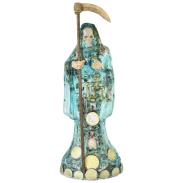 RESINA ARTESANAL | Imagen Santa Muerte C/ Monedas 30 cm. (Transparente Azul) (c/ Amuleto Base)Artesanal Puede Variar el color y forma de los detalles- Resina(has)