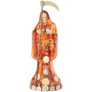 RESINA ARTESANAL | Imagen Santa Muerte C/ Monedas 30 cm. (Transparente Naranja) (c/ Amuleto Base)Artesanal Puede Variar el color y forma de los detalles- Resina(has)