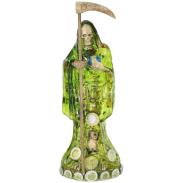 RESINA ARTESANAL | Imagen Santa Muerte C/ Monedas 30 cm. (Transparente Verde) (c/ Amuleto Base)Artesanal Puede Variar el color y forma de los detalles- Resina(has)