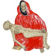 RESINA ARTESANAL | Imagen Santa Muerte para Colgar Pared Roja 30 x 25 cm. - Resina