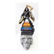 RESINA ARTESANAL | Imagen Santa Muerte sobre Craneo con Piramide (Negra) 40 cm Resina