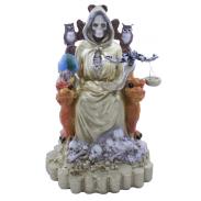 RESINA ARTESANAL | Imagen Santa Muerte sobre Trono Imperial Pata de Gallo 29 cm (Dorada) (c/ Amuleto Base) - Resina