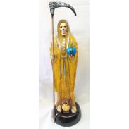 RESINA ARTESANAL PREMIUM | Imagen Santa Muerte Transparente Amarilla 110 cm 43 inch (c/ Amuleto Base) - Resina