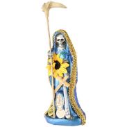 RESINA ARTESANAL | Imagen Santa Muerte Vestida 15 cm (Azul) (c/ Amuleto Base) - Resina, Artesanal puede cambiar el color de los detalles