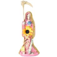 RESINA ARTESANAL | Imagen Santa Muerte Vestida 15 cm (Rosa) (c/ Amuleto Base) - Resina, Artesanal puede cambiar el color de los detalles