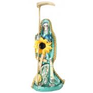 RESINA ARTESANAL | Imagen Santa Muerte Vestida 15 cm (Verde) (c/ Amuleto Base) Artesanal puede varir en color y forma de los detalles - Resina