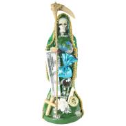 RESINA ARTESANAL | Imagen Santa Muerte Vestida 20 cm. (Verde) (c/ Amuleto Base) - Resina