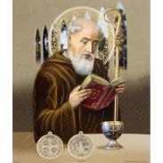 LAMINAS Y LITOGRAFIAS RELIGIOSAS | Litografia dorada San Benito (20 x 25 cm)