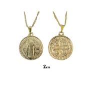 MEDALLAS | Medalla San Benito metal dorada 2 cm en caja con cadena