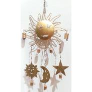 MOVILES VARIOS | Movil Cencerros Rustico Sol Dorado con Luna Sol Estrella 80 cm aprox. (7 Cencerros)