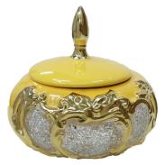 SOPERAS, PLATOS PORCELANA | Sopera Ceramica Amarillo, Dorado y Cristal 26 x 26 cm (Ochun) AA-672