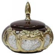 SOPERAS, PLATOS PORCELANA | Sopera Ceramica Marron, Dorado y Cristal 26 x 26 cm (Oya) AA-672