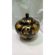 SOPERAS, TINAJAS, CERAMICA-BARRO | SOPERA Ceramica Negra Redonda 20 x 20 cm (Motivos Dorados Florales)