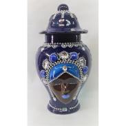 TIBORES CERAMICA | Tibor Ceramica con Mascara 34 x 20 cm  Azul y celestes (Yemanja)(Sin Concha)