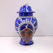 TIBORES CERAMICA | Tibor Ceramica con Mascara 34 x 20 cm Azul Liso (Yemanja)(Sin Conchas)