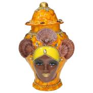 TIBORES CERAMICA | Tibor Ceramica Decorado con Mascara 34 x 20 cm Amarillo Liso (Ochun)