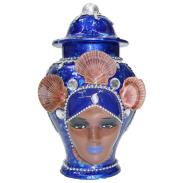 TIBORES CERAMICA | Tibor Ceramica Decorado con Mascara 34 x 20 cm Azul Liso (Yemanja)