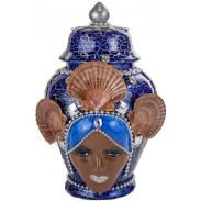 TIBORES CERAMICA | Tibor Ceramica Decorado con Mascara 34 x 20 cm Azul (Yemanja)