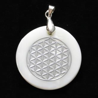 COLGANTES NACAR | Amuleto Geometria Sagrada 3 cm (Acero Plateado incrusado en Nacar)