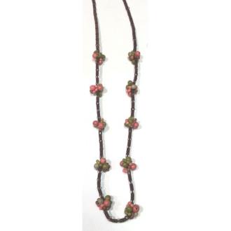 COLLARES | Collar Trenzado Esferas Rosas y Verdes 48 cm (HAS)