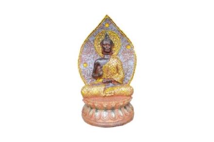BUDAS Y GANESHAS | FIGURA BUDA SENTADO CON PARED TRASERA RESINA 14X11X22''5 CM. BUDAS Y GANESHAS | FIGURA BUDA SENTADO CON PARED TRASERA RESINA 14X11X22''5 CM.