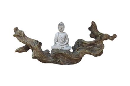 BUDAS Y GANESHAS | FIGURA BUDA SOBRE TRONCO RESINA 32X8X14 CM. BUDAS Y GANESHAS | FIGURA BUDA SOBRE TRONCO RESINA 32X8X14 CM.