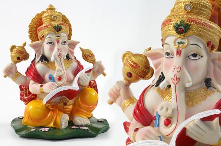 BUDAS Y GANESHAS | FIGURA GANESHA COLORES SENTADA SOBRE HOJA 24X19,5CM BUDAS Y GANESHAS | FIGURA GANESHA COLORES SENTADA SOBRE HOJA 24X19,5CM