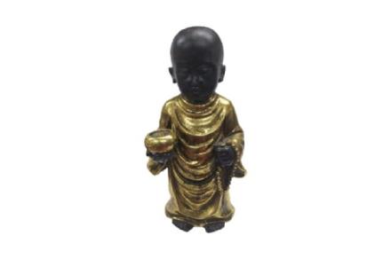 BUDAS Y GANESHAS | FIGURA MONJE BUDA DE PIE DORADO CON CUENCO 22.5X12X10 CM. BUDAS Y GANESHAS | FIGURA MONJE BUDA DE PIE DORADO CON CUENCO 22.5X12X10 CM.