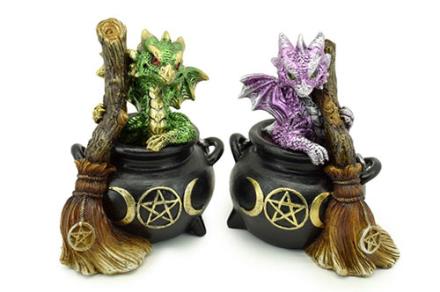 DRAGONES | FIGURA RESINA DRAGON CON ESCOBA EN CALDERO 11 CM. DRAGONES | FIGURA RESINA DRAGON CON ESCOBA EN CALDERO 11 CM.