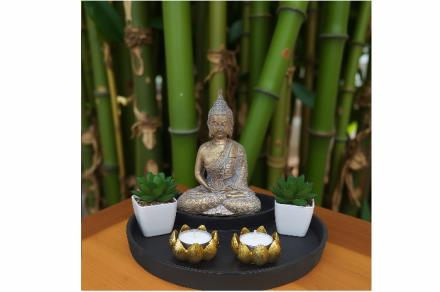 BUDAS Y GANESHAS | JARDIN ZEN BUDA DORADO RESINA 26X26X18 CM. BUDAS Y GANESHAS | JARDIN ZEN BUDA DORADO RESINA 26X26X18 CM.
