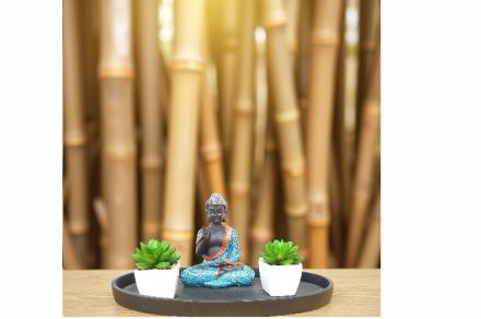 BUDAS Y GANESHAS | JARDIN ZEN BUDA PLATEADO RESINA 32X16''5X15''5 CM. BUDAS Y GANESHAS | JARDIN ZEN BUDA PLATEADO RESINA 32X16''5X15''5 CM.