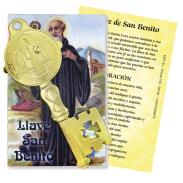 VARIOS ORIGENES DEL MUNDO | Amuleto Llave San Benito Grande Dorada con oracion (13 x 4.5 cm)